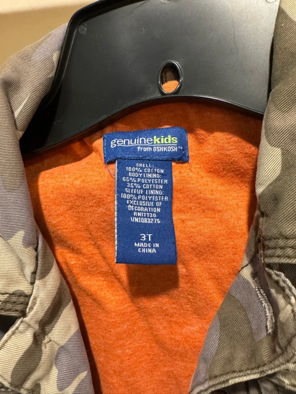 Genuine Kids Oshkosh Camouflage Jacket with Orange Lining - Picture 3 of 4